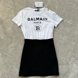 Brand New w/Tag BALMAIN Black and White Logo Print Dress size 12